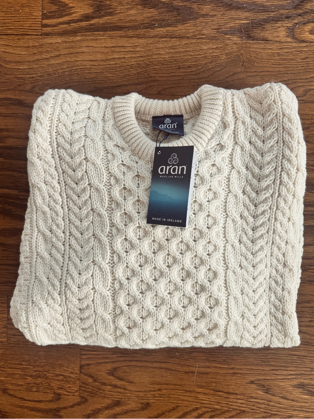 Aran Irish Nwt Xxl 100% Merino Wool Men's Cream Cable Knit Sweater $140 Retail — image 2 of 7